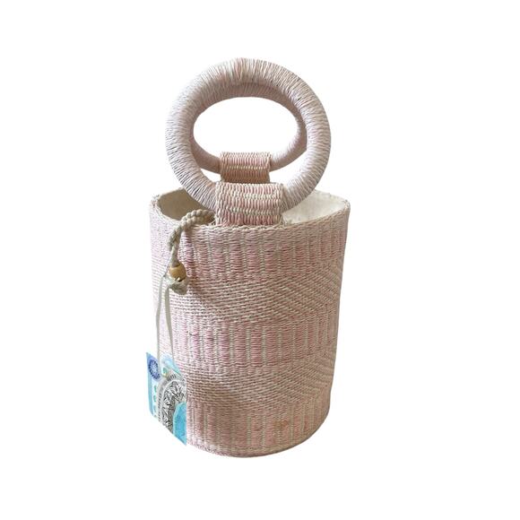 SIGRID OLSEN Woven Pink & Cream Bucket Handbag Purse Tote Beach Fashion NEW - Picture 11 of 16